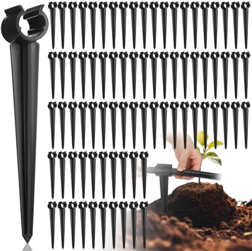 100 Pcs Irrigation Drip Support Stakes 1/2 Inch Tubing Hose Holder, Pipe Universal Drip Lines Tubing Hose for Gardening Patio Lawn Irrigation Growing by Unknown