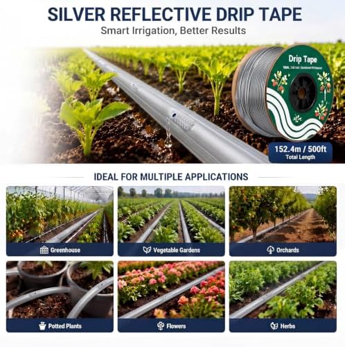 500ft 5/8" Drip Tape Irrigation 12 Mil Silver Reflective Tubing - Image 6