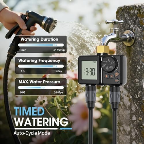 Dual Zone Programmable Sprinkler Timer with 2.8 Inch Display IPX6 Rainproof 2000mAh Rechargeable Battery for Garden Hose Lawn Irrigation System (BSP3/4” Thread) - Image 2