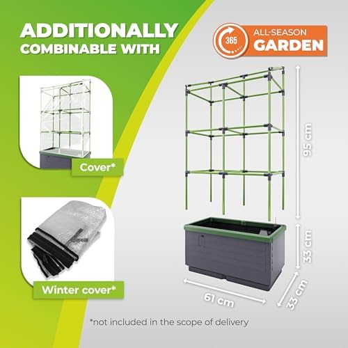 BioGreen Raised Garden Bed with Trellis CITY JUNGLE | 8.98 gal | 13“L x 24“W x 63.4“H | Integrated Irrigation System | Grey Self-Watering Planter Box - Image 5