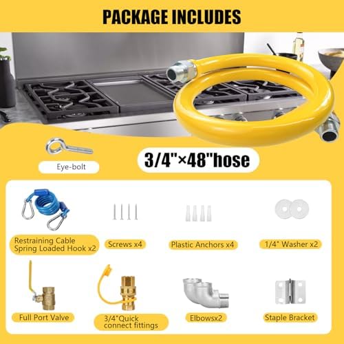 Safety System Kit, 3/4" Natural Gas Hose, 36" Commercial Kitchen Gas Hose, Mobile Gas Connector Hose Kit with 2 Elbow Fittings, 3/4 Flexible Gas Line - Image 7