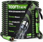 NON-EXPANDABLE Garden Hose 100 FT Water Hose with 10-Function Spray Nozzle by HEYRSUN