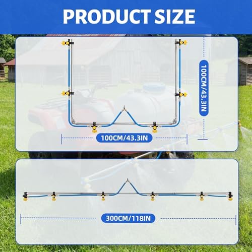 6 Nozzle ATV Sprayer Boom Wand Kit, 122 Inch Foldable Spray Boom, Stainless Steel, Adjustable Spray Pattern with 2 Hooks for ATV UTV Farm - Image 2
