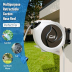 USA Based Retractable Garden Hose Reel, 1/2 in x 33 ft Quick Connect 10-Pattern Sprayer, Wall Mounted Auto Self Retracting Water Hose Reels, UV Resistant Automatic Rewind 180° Mount | Gray - Image 3