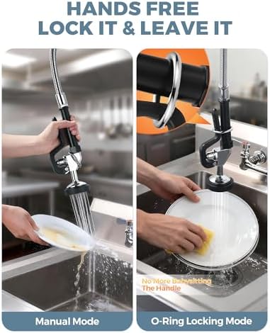 Commercial Sink Sprayer Head: 7/8"-20UNEF Black Pre Rinse Sprayer - 3.85 GPM High Pressure Pull Down Spray Head - Handheld Dish Sprayer Nozzle for Commercial Kitchen Faucet (Chrome Finished) - Image 6