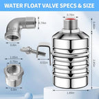 4Pcs Automatic 304 Stainless Steel Water Float Valve, 1/2Inch to 3/4Inch Automatic Water Shut Off Float Valves, Auto Water Level Control System for Water Tank, Livestock Trough, Pool, Garden Hose - Image 2