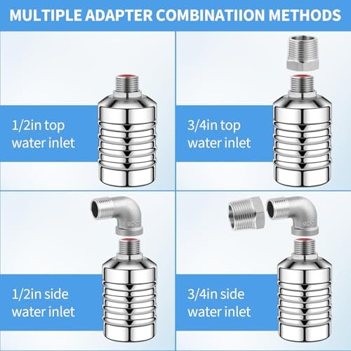 4Pcs Automatic 304 Stainless Steel Water Float Valve, 1/2Inch to 3/4Inch Automatic Water Shut Off Float Valves, Auto Water Level Control System for Water Tank, Livestock Trough, Pool, Garden Hose - Image 6