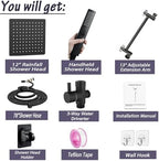 12" High Pressure Square Rain Shower Head and 2-in-1 Hand Shower, Rainfall Showerhead with 13" Shower Arm, Equipped with 78" Hose, Adhesive Shower Head Holder (Square Shower Head Set Black) - Image 2