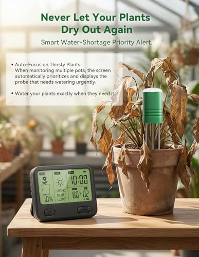 Nexuslab Wireless Soil Moisture Meter with LCD Receiver – 3‑Probe 3‑in‑1 Sensor (Moisture, Temperature, Light), 230 ft RF Range, Waterproof, Long Battery Life for Indoor/Outdoor Plants and Gardens - Image 5