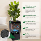 Garvee 30" Tall Planters Set of 2, Outdoor & Indoor Black Planter Pots, High Front Porch Planter Pots with Drainage Holes & Water Level Monitor & Inner Bucket, Black - Image 2
