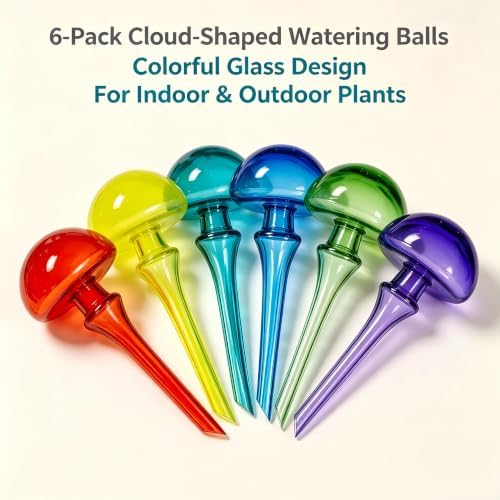 6 Pack Mushroom‑Shaped Glass Self‑Watering Balls, Decorative Automatic Plant Waterers, Slow‑Release Irrigation Bulbs for Indoor Outdoor Houseplants, Up to 5 Days Water Supply - Image 2