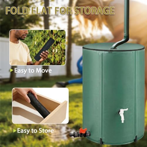 132 Gallon Collapsible Rain Barrel, 500L Rainwater Collection Barrel with Spigot, Overflow Outlet and Mesh Cover, Foldable Water Storage Tank for Gutter Downspout, Garden Irrigation - Image 6
