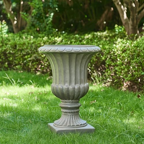 Outdoor Garden Urn Planter, 26 Inch, Gray by Noeko