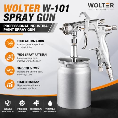 Wolter W‑101 Spray Gun, Fine & Uniform Atomization, Professional for Water‑Based Paint, Ideal for Home Renovation & DIY Painting Projects (Wolter W‑101‑S, 1.8mm, 600ml) - Image 2