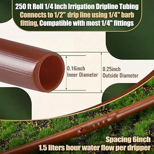 250 ft 1/4'' Drip Irrigation Tubing with 6" Emitter Spacing Brown - Image 2