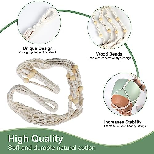 Vanslogreen 12 Inch Hanging Planters for Indoor Outdoor Plants, Self Watering Hanging Pot with Drainage Holes & Removable Tray, Macrame Plant Hanger for Boho Home Decor (Ivory+White) (Ivory+Green) - Image 4