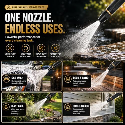 2026 Upgraded High Pressure Power Washer Nozzle with Connector Set, Adjustable Garden Hose Sprayer for Car Washing, Patio Cleaning, Watering, Durable Metal Hose Attachment for Outdoor Cleaning(2 PCS) - Image 7