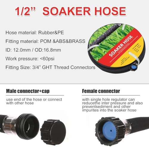 Garden Soaker Hose Kit 100ft 1/2" Short Rubber Drip Hoses Soaking - Image 2