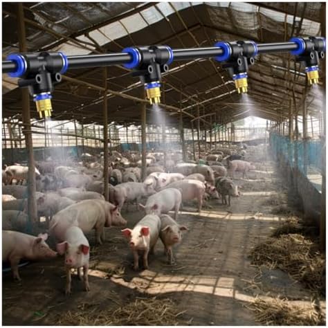 Livestock Cooling Mist Kit - Adjustable PE Hose & Brass Nozzles for Efficient Animal Cooling, Perfect for Farms, Greenhouses & Outdoor Spaces, Easy Installation & Enhanced Comfort by Unknown
