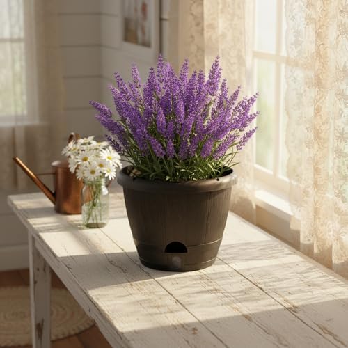 Sun-E 10 Inch Whiskey Barrel Self Watering Planters, Wood Look, 3-Pack - Image 5