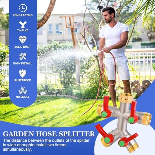 EJW Hose Splitter 4 Way, Garden Hose Splitters, Heavy Duty Faucet Splitter,Rv Brass Water Hose Y Splitter, Hose Connector, Spigot Splitter, Four Way Hose Manifold Valve 3/4 Inch GHT Thread. - Image 5