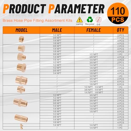 111Pcs Brass Hose Pipe Fitting Assortment Kit for Air/Fuel/Water/Oil Hose - Image 2