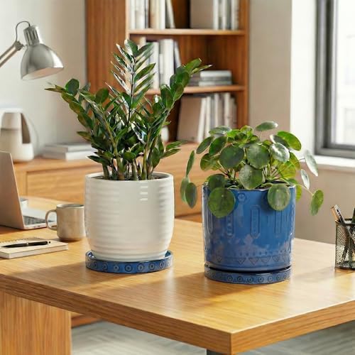 Eightpot Plant Water Catcher Tray 7.5 Inch, 2 Pack Ceramic Plant Saucer for Indoor Outdoor, Round Plant Plates to Catch Water, Modern Plants Drainage Tray, Decorative Plants Dish, Blue - Image 3