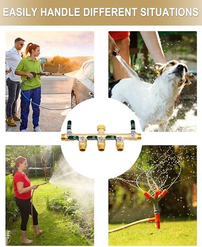 EBH Garden Hose Splitter 5 Way, Heavy Duty Solid Brass Hose Splitter with Shutoff Valves, Water Spigot Splitter With 304 Stainless Steel Handle, Full Flow Outdoor Faucet Splitter, 3/4" GHT Thread - Image 4