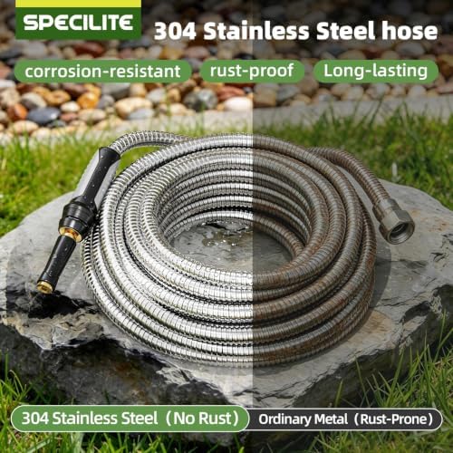SPECILITE 100ft 304 Stainless Steel Garden Hose with Swivel Handle Nozzle - Image 2