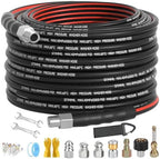 Sewer Jetter Kit for Pressure Washer 50FT, Drain Cleaner Hose 1/4 Inch NPT, NPT Corner Swivel and Push Button Nose Sewer Jet Nozzle Wrenches Gloves Waterproof Tape Pearl Brooch,5800PSI by SITIMIMIL