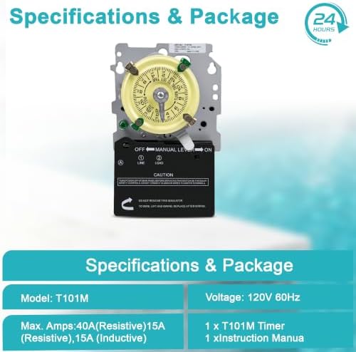 T101M Pool Timer Mechanism Only, Pool Pump Timer, 120V 40A SPST - Image 7