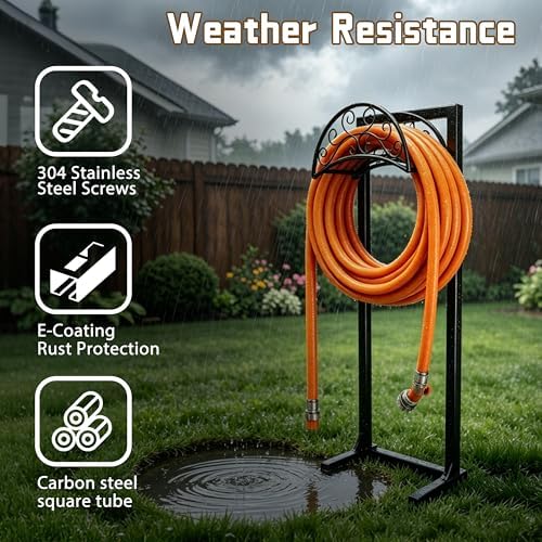 Garden Hose Holder, Heavy Duty Stainless Steel Garden Hose Reel with Triangle Reinforcement, Supports 150 ft Hose, 45-Inch Ergonomic Water Hose Stand for Outside, Black - Image 3