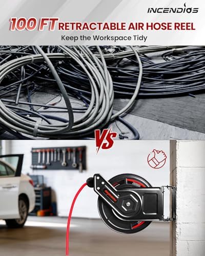 Retractable Air Hose Reel, Auto Rewind 3/8" x 100 FT Hybrid Polymer Hose - Image 5