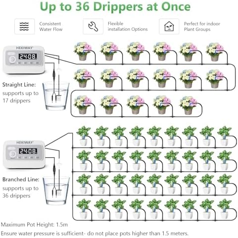 49FT Automatic Plant Watering System–HEKIWAY 390 Adjustable Watering Modes, Supports 15-36 Pots | Indoor Garden System & Vacation Plant Watering Devices, Auto Watering for Plants Outdoor - Image 4