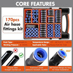 170PCS Quick Connect Air Hose Fittings Kit,1/8"1/4"3/8"1/2"5/16" NPT Push to Connect Fittings,Nickel Plated Pneumatic Quick Connect Fittings Set for Air Compressor,Automotive,Industrial,Air Systems - Image 4