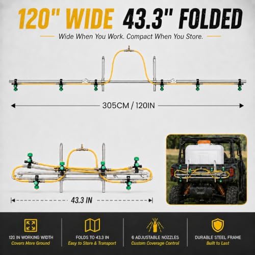 6 Nozzles Foldable Sprayer Boom Kit, Large Coverage Sprayer for ATV/UTV - Image 3
