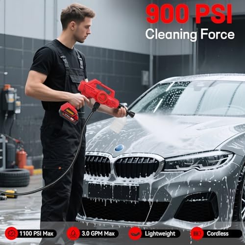Cordless Car Cleaner Tool Compatible with Milwaukee M18 Battery, Portable Power Yard Cleaner with 6-in-1 Nozzle + Garden Hose Connector, Handheld Water Cleaner for Car/Garden/Boat (Tool Only) - Image 2