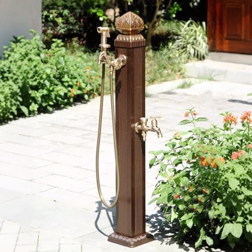 Aluminum Vertical Garden Water Column, Floor Mounted Outdoor Faucet with Hose Holder, Free Standing Hydrant for Irrigation and Watering(Brown) - Image 2