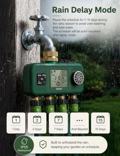MOES 4-Zone Water Timer for Garden Lawn Hose, Brass 3/4 Inlet & Outlets - Image 5