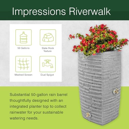 Good Ideas Impressions Riverwalk Rain Water Collection Barrel, 2 Pack - Image 2