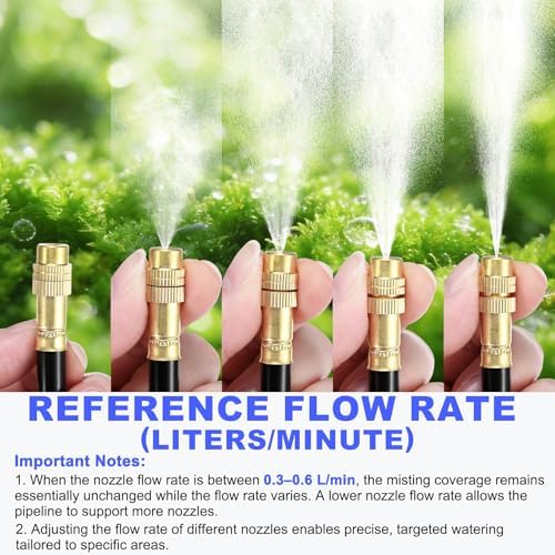 M METERXITY 1-Set Brass Misting Nozzles Tees, 12inch/30cm Tube Len 3-in-1(Dripping, Spraying, Shutoff) Adjustable Copper Water Mister Sprayer for 0.31"/8mm Tubing Irrigation [Gold Tone/Black] - Image 6