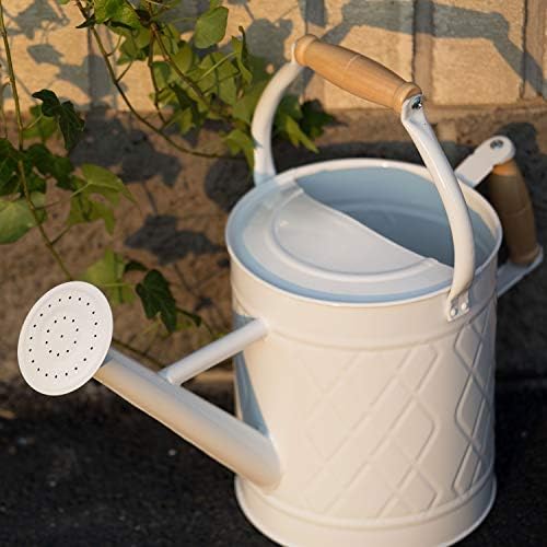1 Gallon White Metal Watering Can with Wooden Handles - Image 4