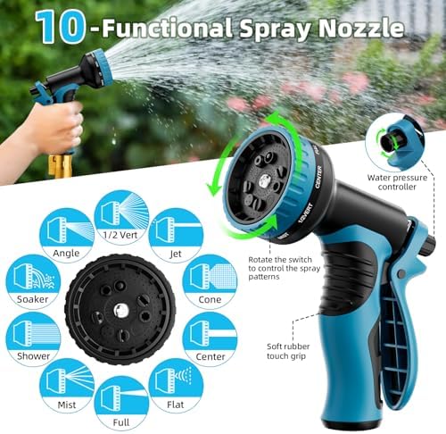 Garden Hose, Non-Expandable Water Hose 50 ft, Flexible, Kink & Leak Proof Water Pipe with 10-Function Spray Nozzle, Lightweight Outdoor Hose for Yard, Lawn, Car Wash, RV and Home Use - Image 6