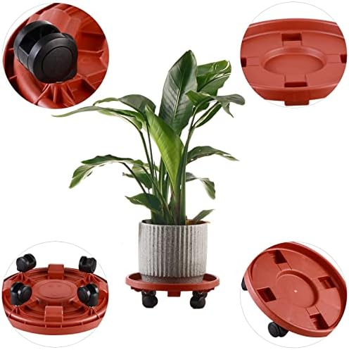 10 Packs Large Plant Caddy with Wheels 13" Rolling Plant Stands Heavy-duty Plastic Plant Roller Base Pot Movers Plant Saucer on Wheels Indoor Outdoor Plant Dolly with Casters Planter Tray Rust Red - Image 2