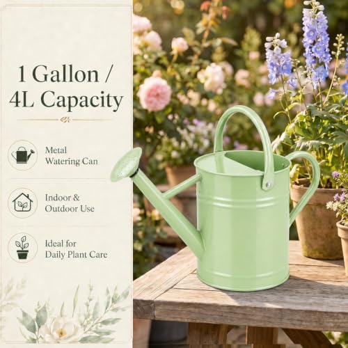 1 Gallon Metal Watering Can for Indoor Outdoor Plants, Pistachio Green - Image 7