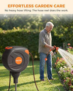 NEO-TEC Retractable Garden Hose Reel 360° Swivel 82 ft 1/2 Inch Ground-Mounted Freestanding Water Hose Reel No-Drill Installation Any-Length Lock 20% Slow Return for Large Yard Lawn Car Washing - Image 2