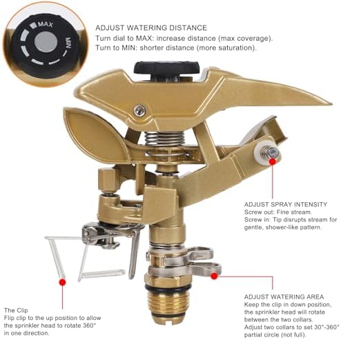 Biswing 2 Pack Impact Sprinklers, Heavy Duty Zinc Alloy Lawn Sprinkler Head with 1/2" NPT Thread, Adjustable 360 Degree Watering Sprinkler for Large Area Grass Yards Patio Garden Irrigation - Image 3