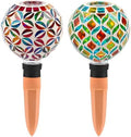 VOREEN Mosaic Plant Watering Globes with Terracotta Spikes, Decorative Glass Watering Globes for Potted Plants, Garden Accent & Thoughtful Gift, Set of 2 by VOREEN
