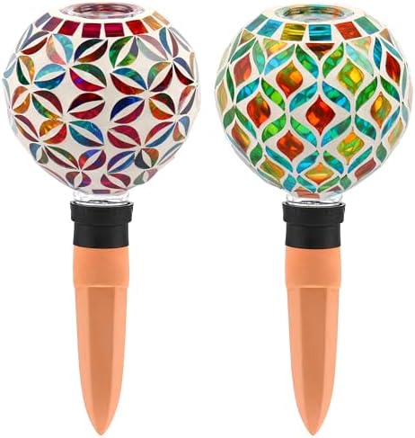 VOREEN Mosaic Plant Watering Globes with Terracotta Spikes, Decorative Glass Watering Globes for Potted Plants, Garden Accent & Thoughtful Gift, Set of 2 by VOREEN