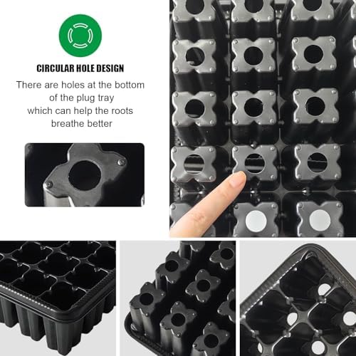 RooTrimmer 5 Pack Seedling Starter Trays No Holes and 5 Pack 54 Cell Seed Starter Trays Extra Deep 2.8" - Heavy Duty Plastic Nursery Trays for Seed Germination & Plant Propagation (5 Sets) - Image 6